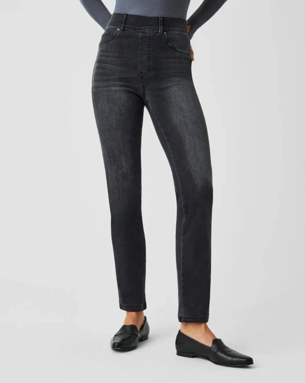 SPANX Ankle Straight Leg Denim Jeans Vintage Black Sz 2X Petite $158 {II39}
